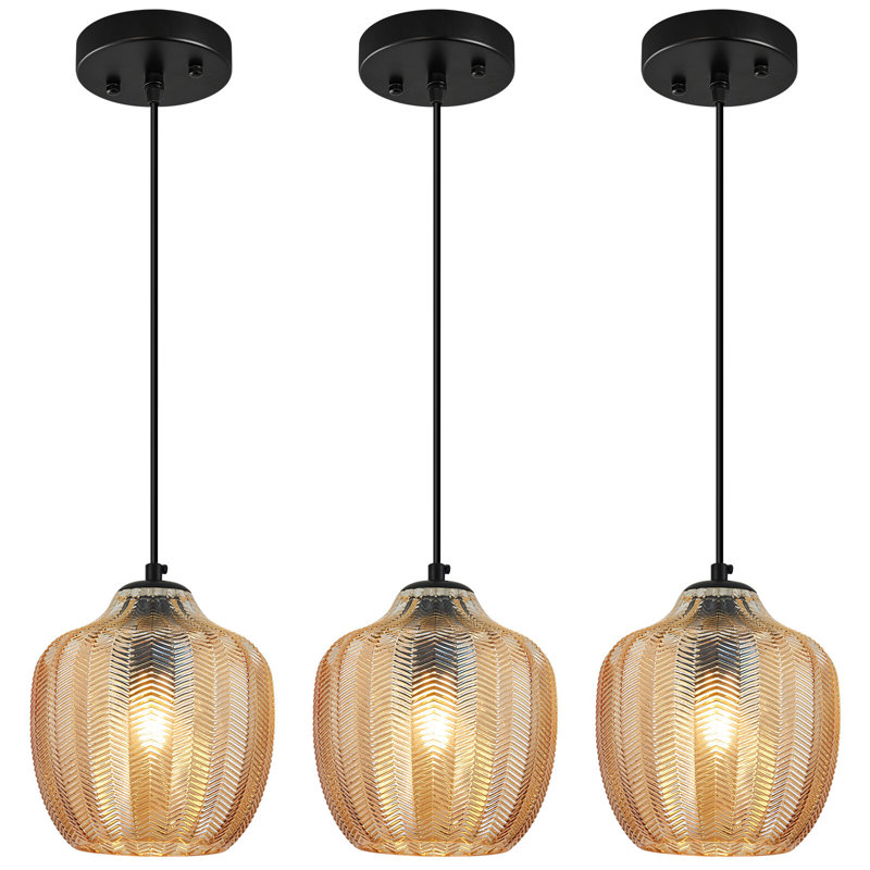Luminaire suspendu en verre Amber pour îlot de cuisine 6,29 po, Trois lumières