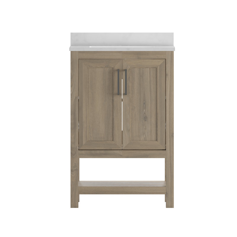 Meuble-lavabo 24 po avec lavabo encastré et tablette de rangement ouverte Canita, Brun, Noir mat