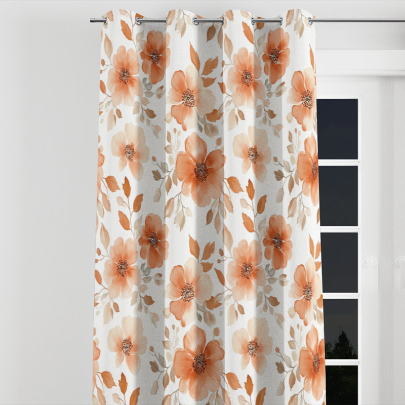 Rideaux à motif floral - Rideau à œillets rouge Terra Bloom - 1 panneau, L 52 po x L 120 po, Œillets argentés