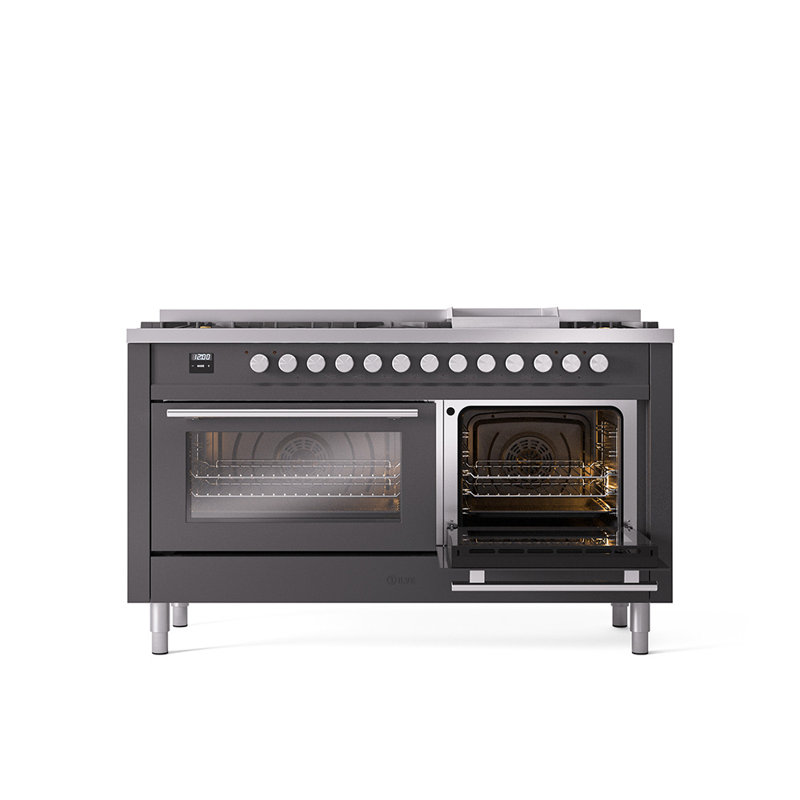 ILVE ProfessionalPlus II 60 Dual Fuel Range, knobs, Graphite Matte, Natural Gas
