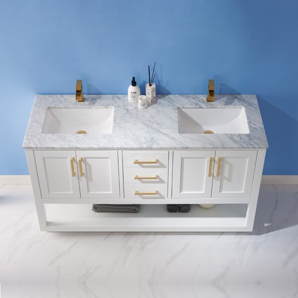 Orren Ellis Cord 60'' Free Standing Double Bathroom Vanity with Marble ...