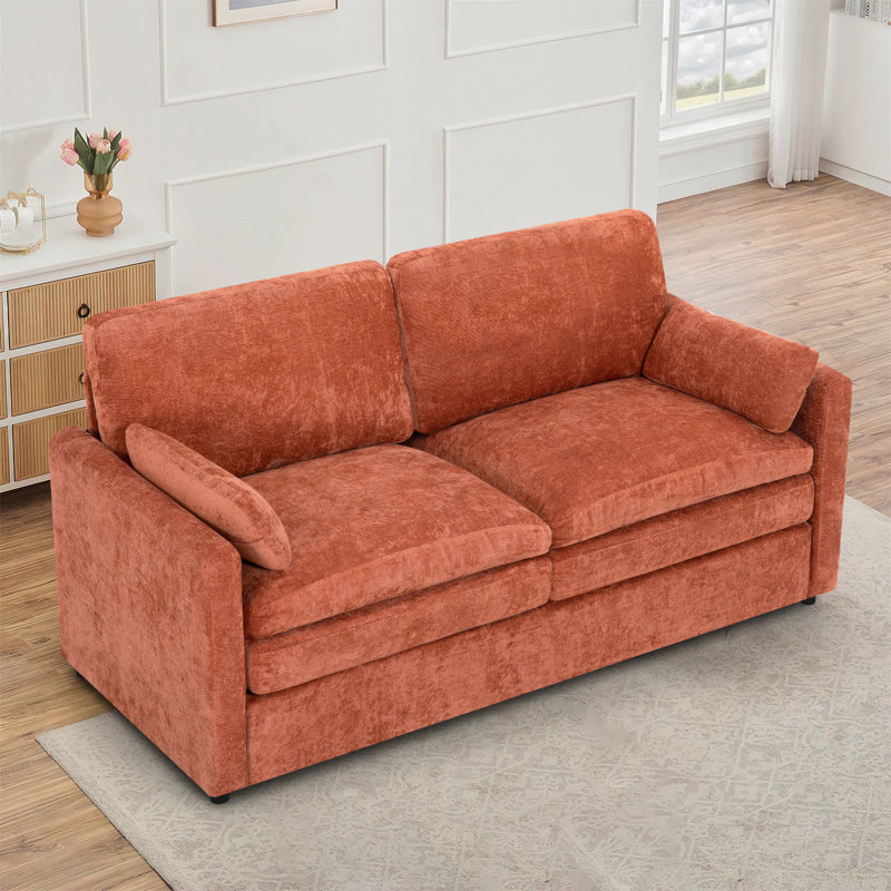 Canapé moelleux moderne 69 po avec coussin rembourré, canapé en chenille avec 2 coussins bien rembourrés, canapé 2 places pour le salon, la chambre à coucher