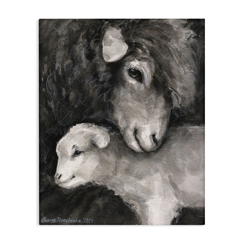 "Cuddling Sheep & Lamb", art mural par George Dyachenko, H 40 po x l 30 po