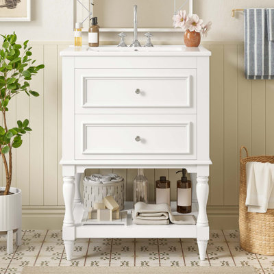 Meuble-lavabo rétro avec lavabo en céramique et rangement intelligent