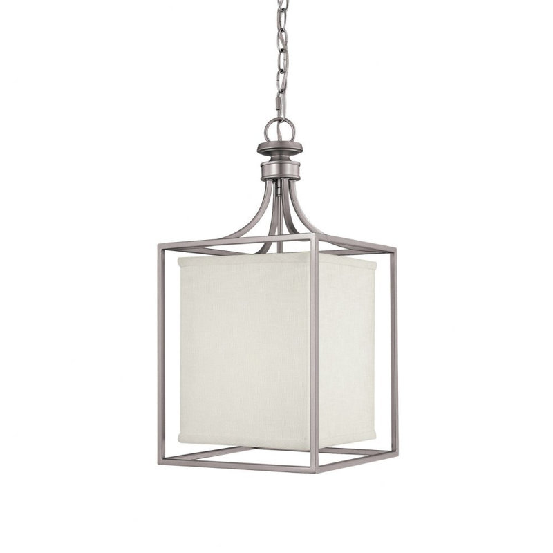 Luminaire suspendu lanterne 2 lumières Vandusen, H 21,25 po x l 11 po x P 11 po, Blanc, Bronze brillant