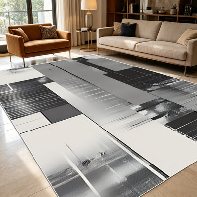 Tapis géométriques abstraits 1 pièce noir et blanc Glitch pour le salon, doux et confortable, convient à toutes les saisons, facile à entretenir, lavable à la machine, convient au salon, à la chambre à coucher, à la salle à manger, au vestibule, à la décoration intérieure et extérieure.