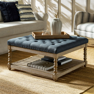 Jeffrey 33.25"W Tufted Square Cocktail Ottoman with Storage Tray