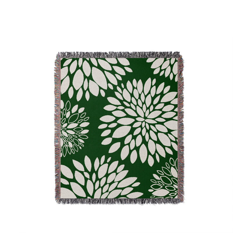 Jeté floral en coton, Vert, 60 po x 80 po