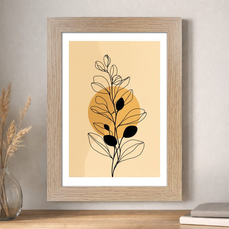 Scandinavian Minimalist Eucalyptus Line Art Wall Art - Subtle Beige Botanical Composition, Premium Home Decor Giclee Art Print 1 Piece Wall Art