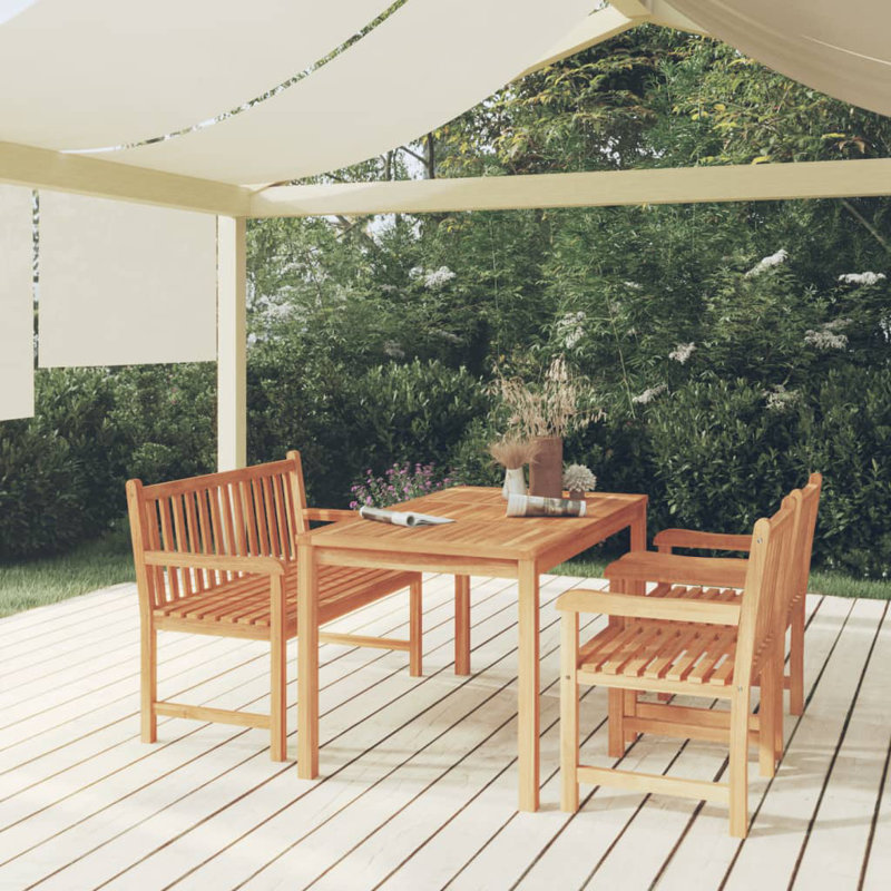 Hamund 3 - Person Teak Patio Dining Set with Rectangular Table