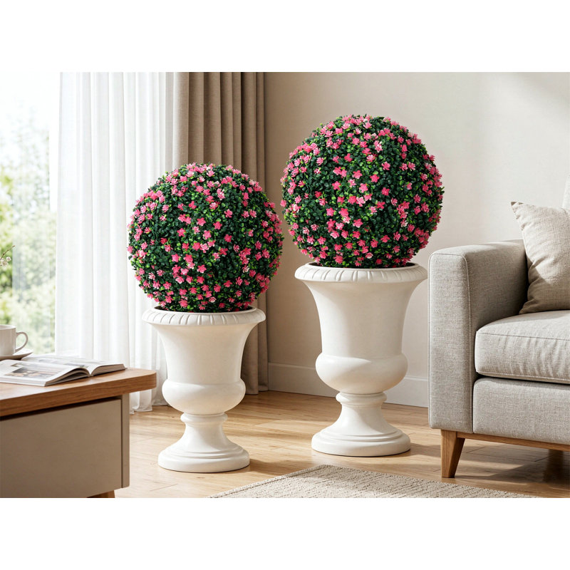 40 cm H Faux Boxwood Topiary Plant, Pink