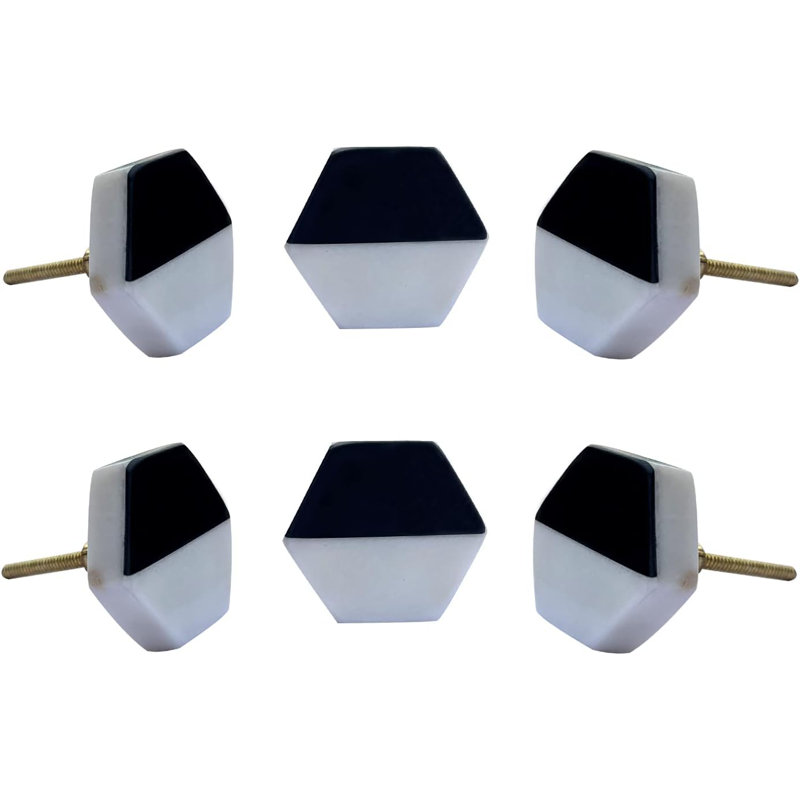 Boutons hexagonaux en marbre noir et blanc de 1,75 po de diamètre