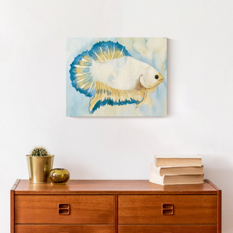 " White And Blue Fish ", 11" H x 14" W x 1.25" D, No Frame