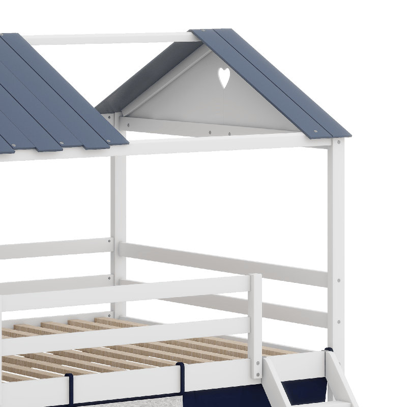 Lit superposé en bois avec fenêtres élégantes, Bleu / blanc