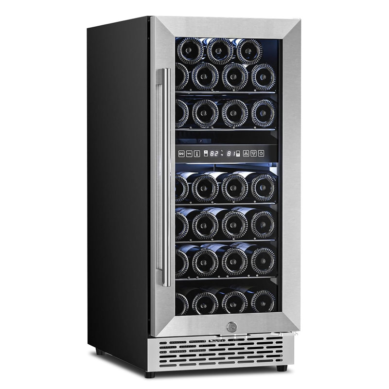 Electactic 27-Bottle Dual Zone Wine Cooler, 23" Wide Freestanding, 3.1cu.ft, Quiet Compressor, UV-Protect Dual-Pane Glass