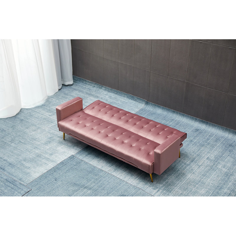 Canapé-lit à accoudoirs carrés 75 po, Velours rose