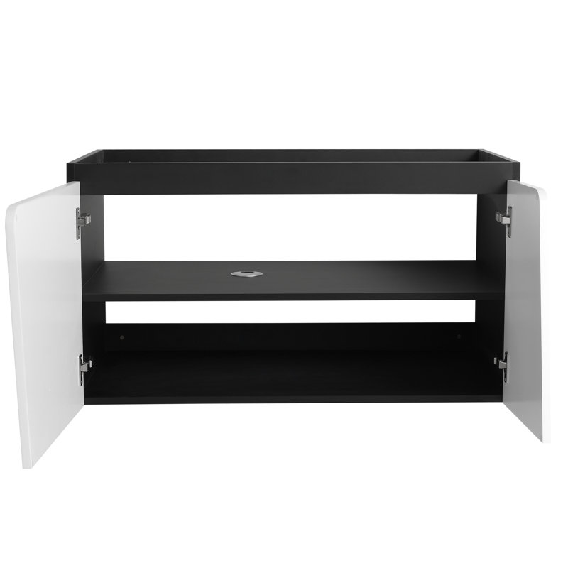 Meuble-lavabo flottant moderne de 36 po avec porte à fermeture douce, meuble-lavabo au fini blanc et noir, 36"