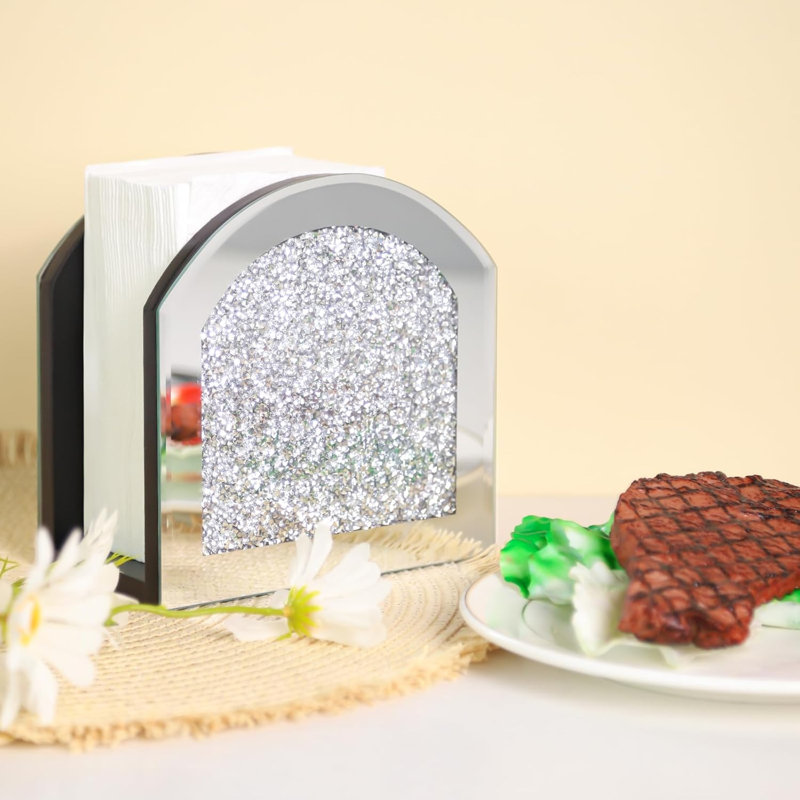 Porte-serviette miroir avec diamant écrasé, porte-serviette en verre argenté pour comptoir de cuisine et décoration intérieure