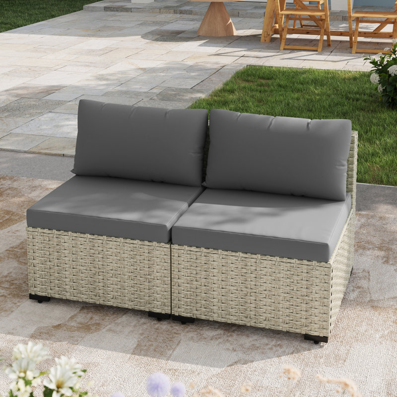 Canapé de patio 2 pièces en rotin avec coussins, Gris