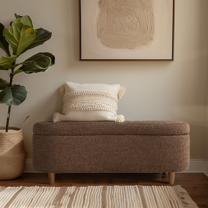 Bailey Boucle-Style Curved Storage Accent Bench, Chocolate