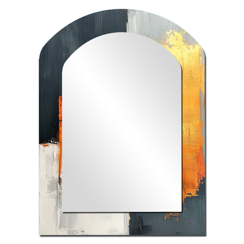 Balck And Orange Converge Dream II - Line Art Arch Decorative Mirror, Gold Asymmetrical Wall Mirror, Printed Metal Art
