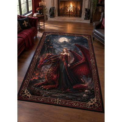Tapis « Ultra Fin » 152 x 213 cm « Reine du Dragon dans le Royaume de Feu » pour chambre, salon et bureau à domicile, moquette douce à poils courts avec envers antidérapant en silicone
