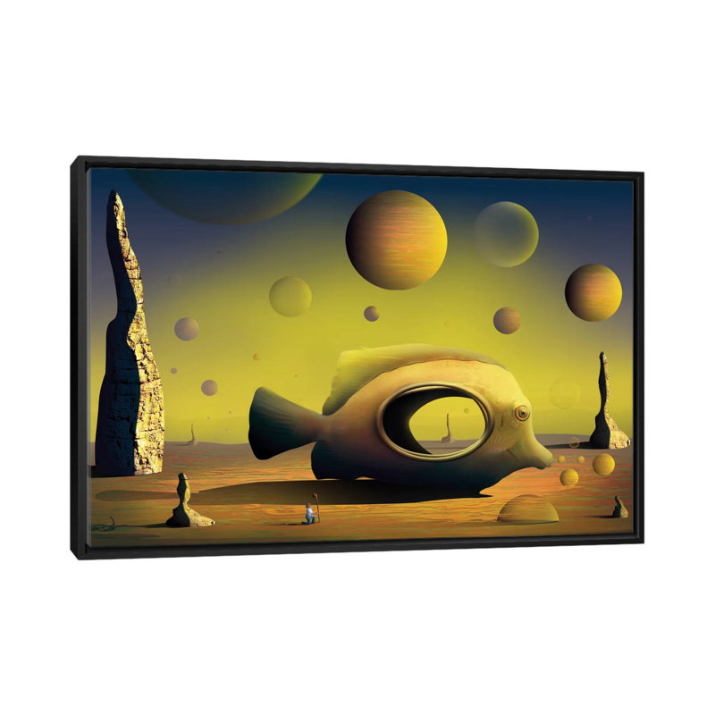 Paisagem Com Peixe (Landscape With Fish) by Marcel Caram - Print on Canvas, 66.04 cm H x 45.72 cm W, Black Framed