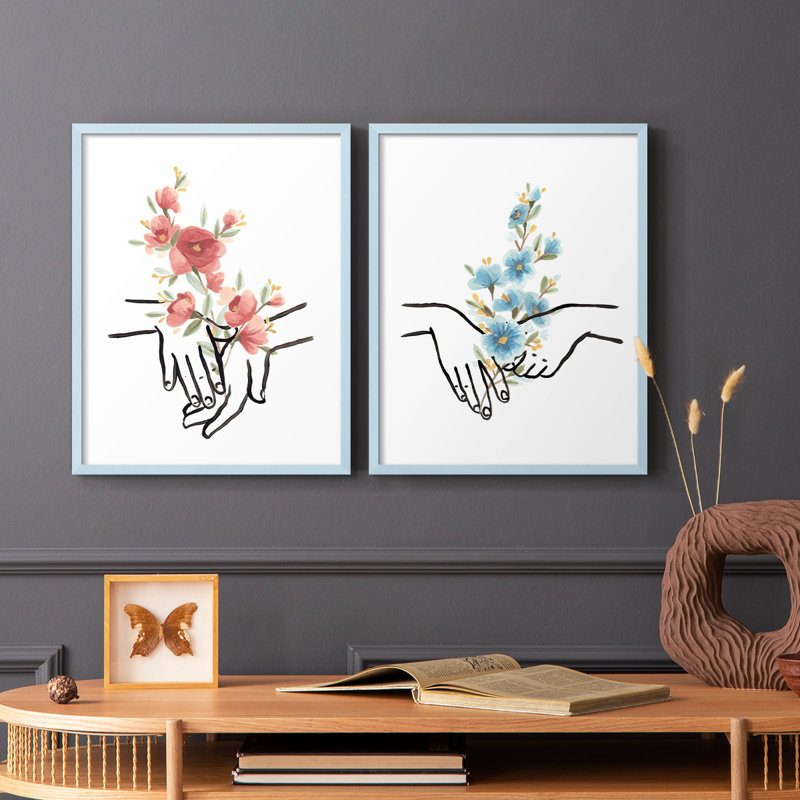 «HandsAndFlowers III», reproduction encadrée de qualité supérieure - prête à être accrochée - aucun clou requis - aucun clou requis
