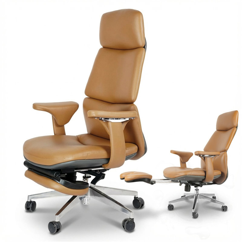Chaise de bureau rotative réglable avec repose-pieds, Brun, Brun