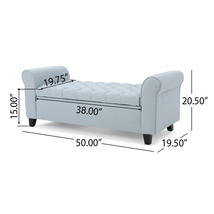 Claxton Upholstered Flip top Storage Bench 50.00” W x 19.50” D x 20.50” H BUTTON TUFTED DIAMOND STITCH