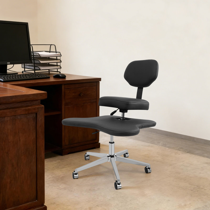 Height-Adjustable Cross Legged Office Chair With Wheels, Black