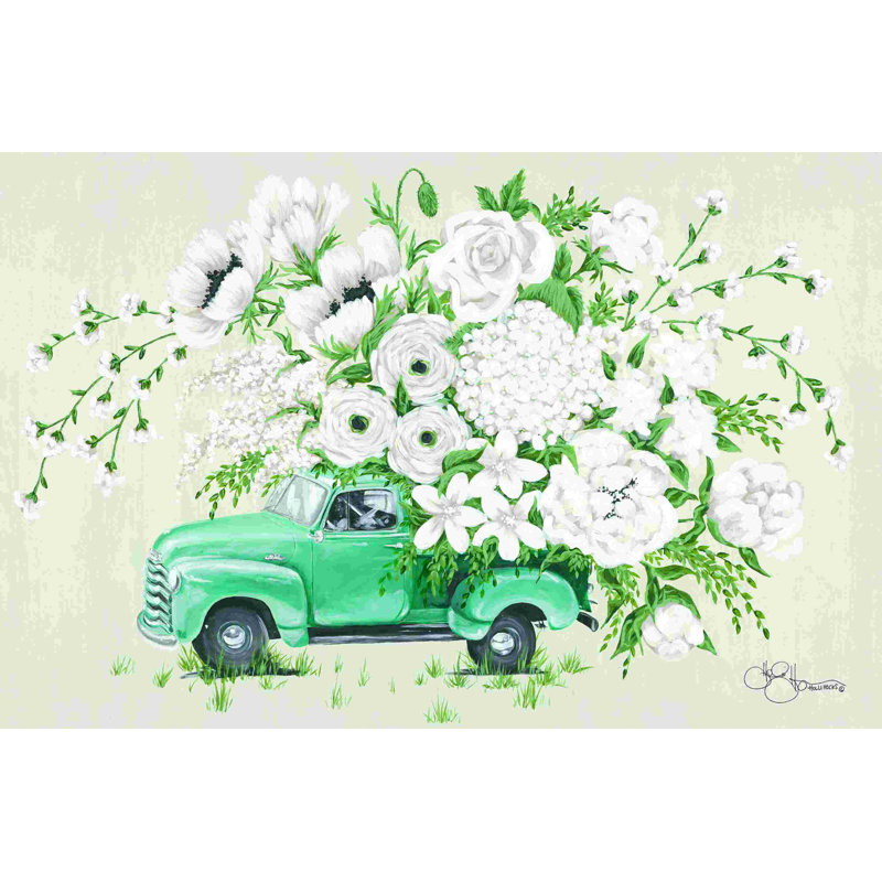 Camion floral blanc, L 12 po x H 8 po