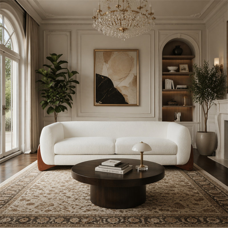 Canapé 82 pouces Boucle Sherpa, Tissu beige