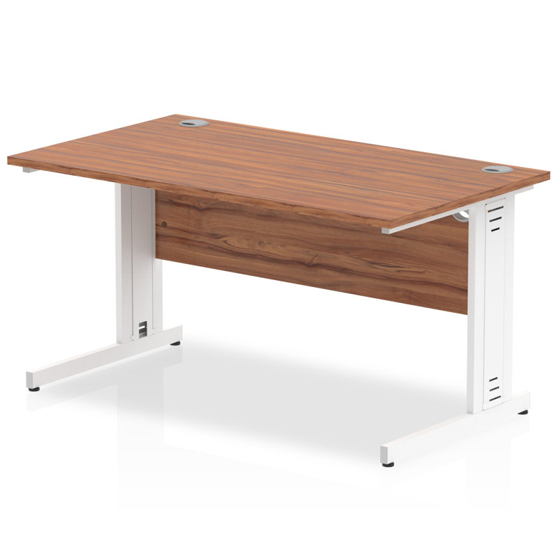 Impulse Metal Base Computer Desk, White, Walnut, 73cm H x 140cm W x 80cm D