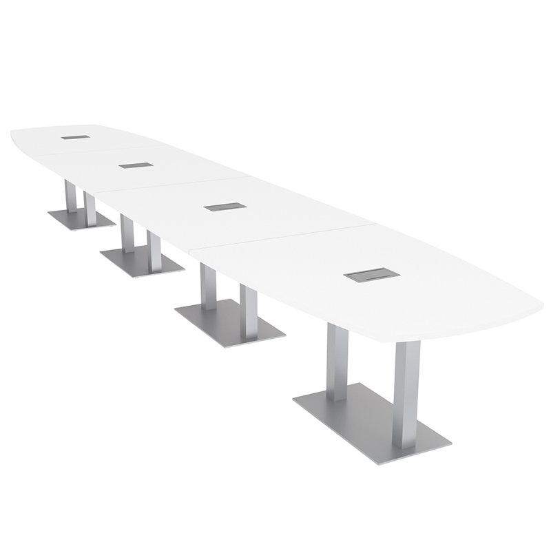 Table de réunion Arc-Boat avec base en métal double 2 modules de puissance et de données, H 30 po x l 264 po x P 48 po