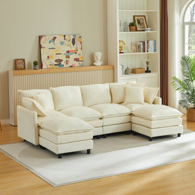 106 Inch 4-Seater Comfy Cloud Couches with Movable Ottoman, DIY Combination