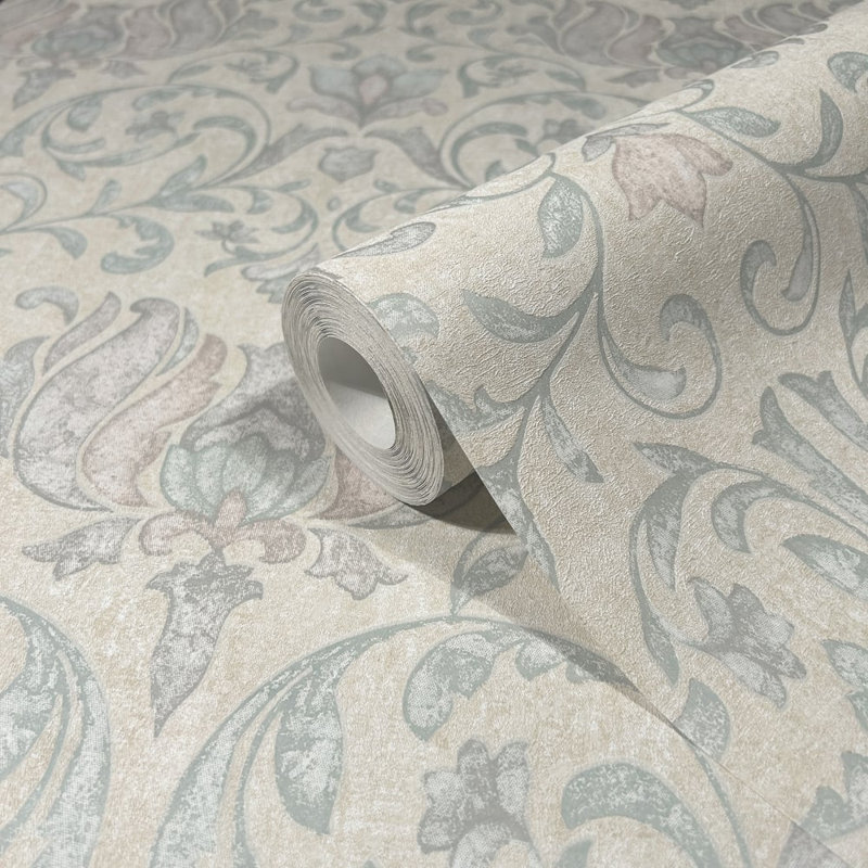 City Romance Collection Floral Damask Wallpaper Roll, Blue
