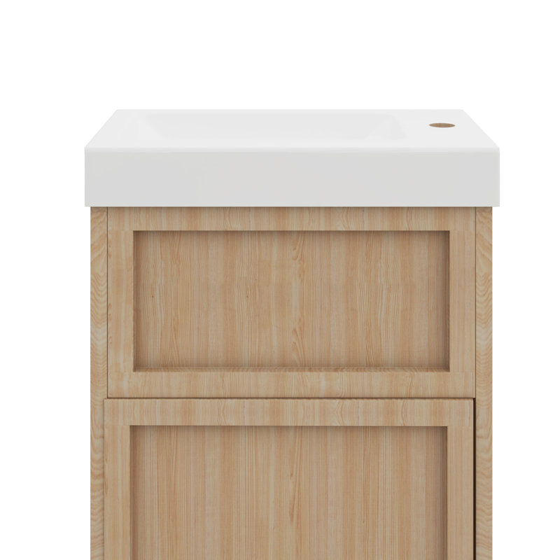 Meuble-lavabo de 15,75 po avec meuble-lavabo réversible en résine, tablette réglable et porte à pousser