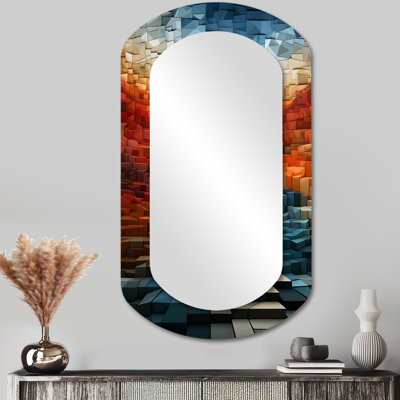 Abstract Autum Stairway In Paris - Paris Cylinder Large Mirror, Traditional Asymmetrical Unique Wall Mirror Decor, Printed Metal Art