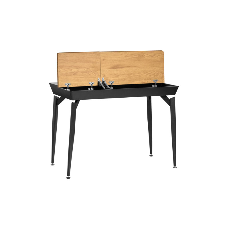 Megerle Solid Wood Base Writing Desk, Black, Brown/Black