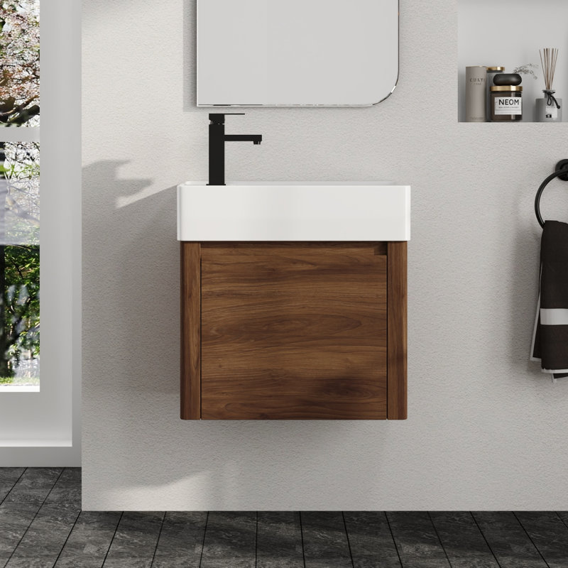 Meuble-lavabo simple Coralline 22 po avec comptoir en céramique, meuble-lavabo mural avec lavabo en céramique, 22"