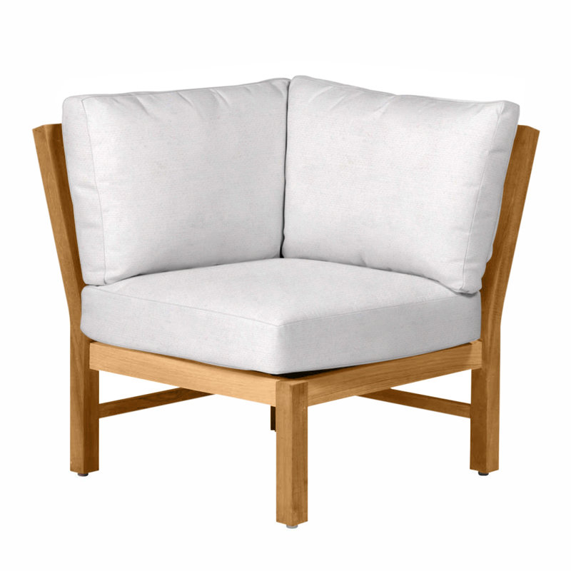 Fauteuil d'angle modulaire Club Teak - Teck naturel, Pas de soudure, Lin neige, Teck naturel