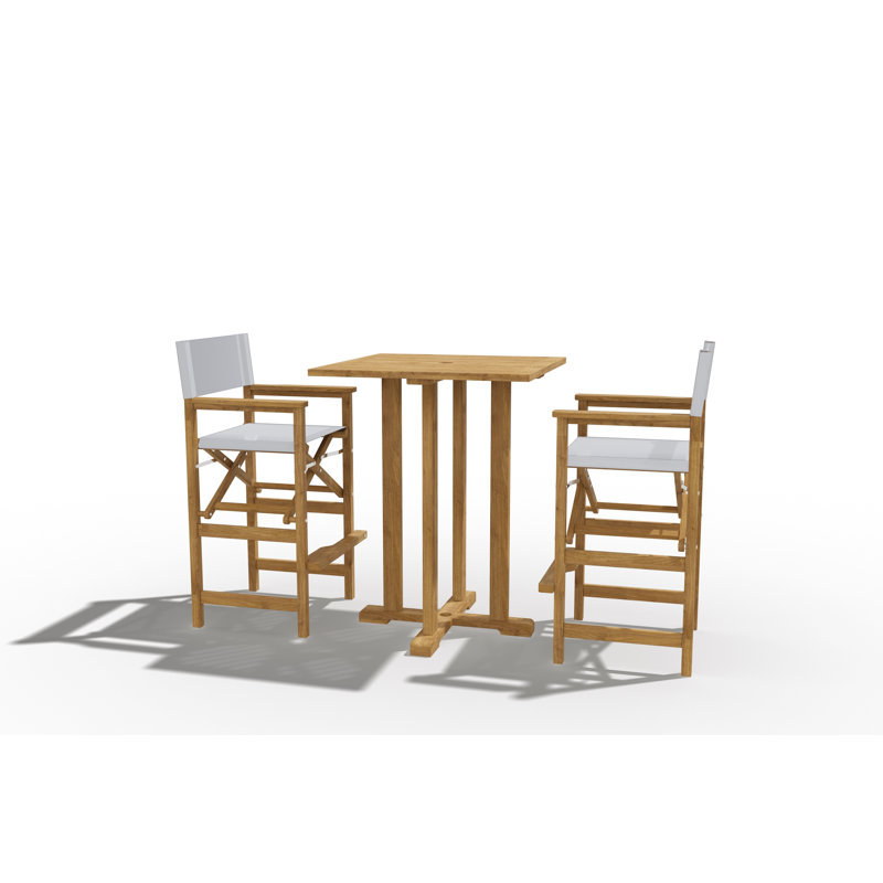 Mountford 3-Piece Square Teak Outdoor Bar Height Dining Set with Folding Armchairs, White