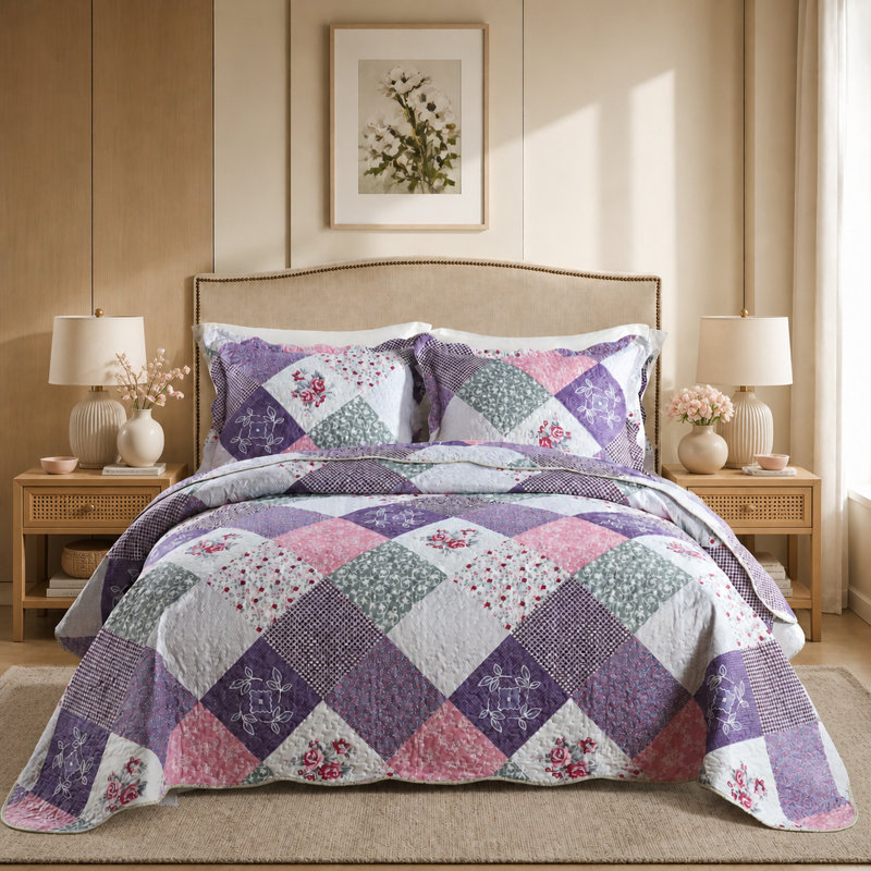 Ensemble de courtepointe légère 3 pièces en microfibre toutes saisons avec taies d'oreiller, King