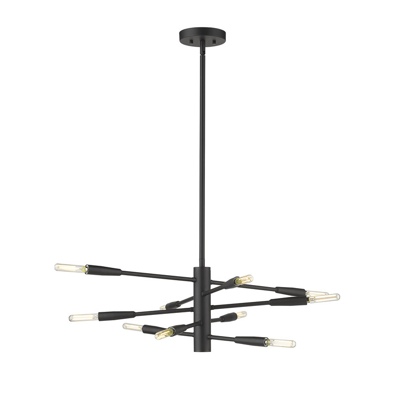 Lustre linéaire moderne Spoutnik à 10 lumières Stapleford, Noir mat
