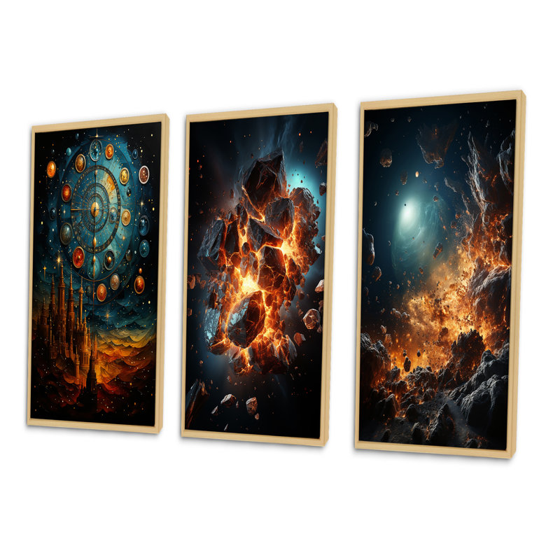 «Astrology Astrology Mosaic», 3 pièces, Encadré naturel, H 40 po x l 60 po
