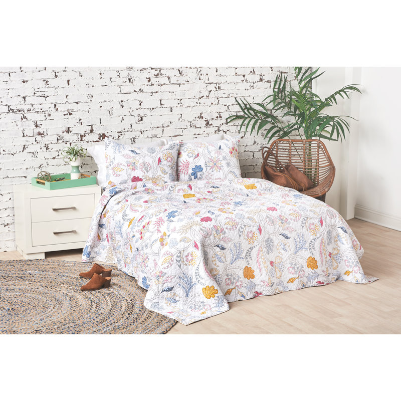 Courtepointe réversible en coton Brie Hayley, Flamant rose, Courtepointe double/grand