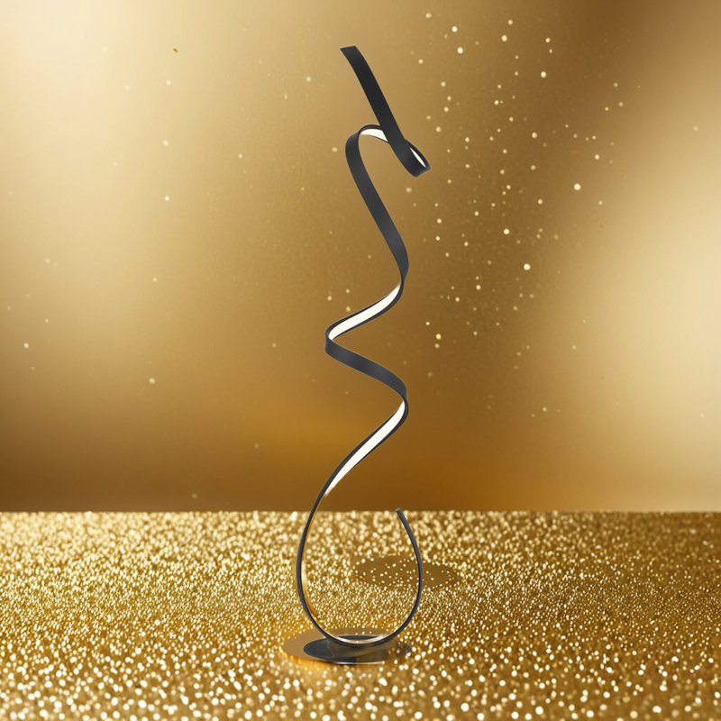 Modern LED Floor Lamp With Ribbon Profile - Built-In 30W LED Array, 2800 Lumens, 3000K Warm White, Matte Black Metal Finish, Foot Switch, White Acrylic Shade