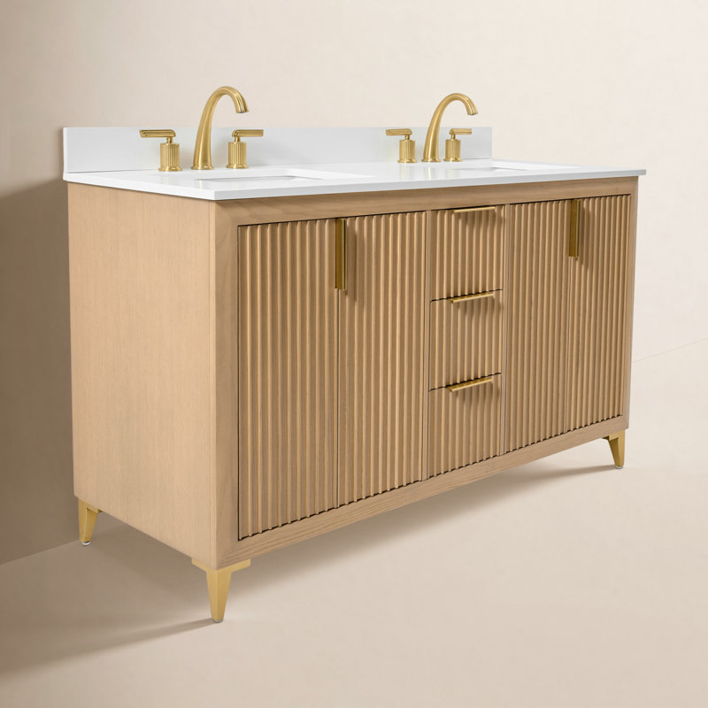 Turlington Freestanding Standard Bathroom Vanity with Top, Oak, 60"