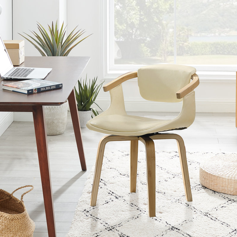 Wathen Faux Leather Upholstered Bentwood Swivel Accent Armchair, Beige